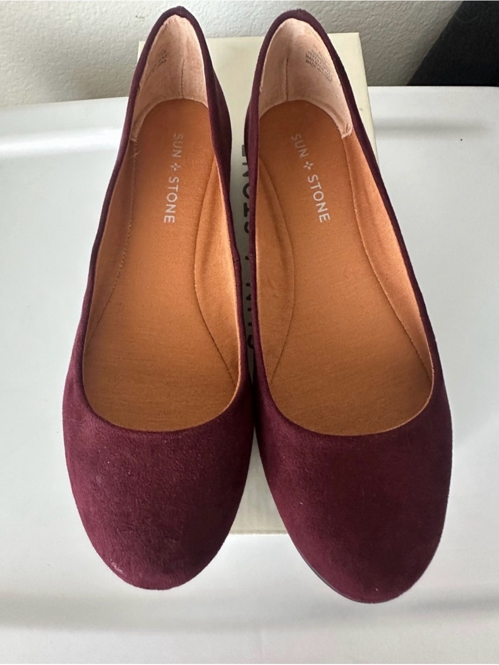Sun + Stone Plum Suede Ballet Flats